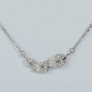 Sterling Silver/CZ 3 Graduated Leaf Necklet